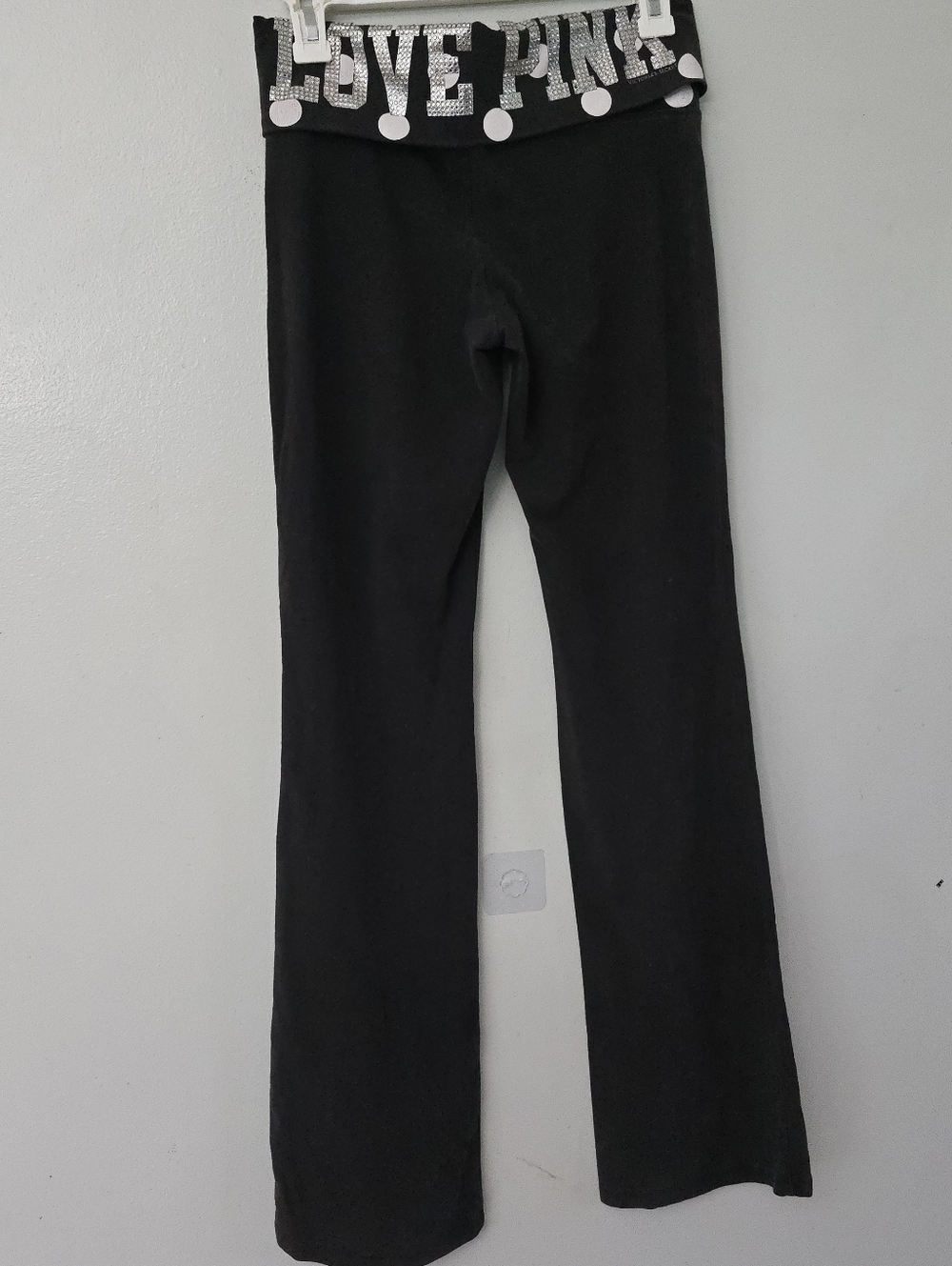 PINK Victoria Secret RARE Y2K 2010s Foldover Bling Flare Leggings Small Mcbling - Picture 1 of 15